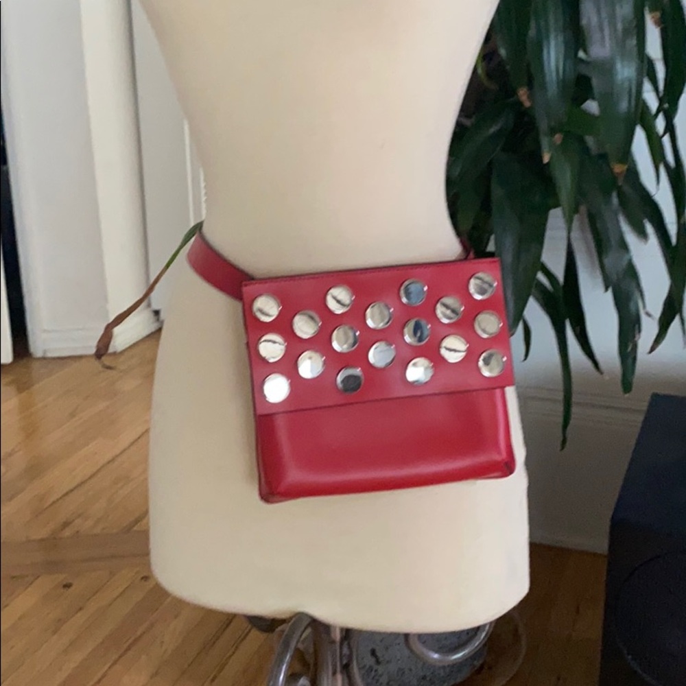 & Other Stories Leather Red Stud Snap Belt Bag